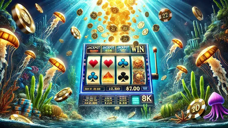 Adegan arcade tembak ikan dengan target laut bergerak